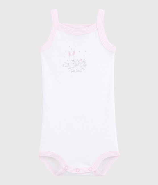 Baby-Trägerbody Mädchen weiss ECUME/rosa DOLL