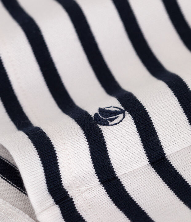 Gekn&ouml;pftes Damen-Streifenshirt Marini&egrave;re aus Baumwolle weiss/blau