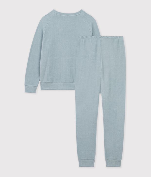 Damen-Pyjama aus einfarbigem Baumwoll-Frottee SEDUMBLUE