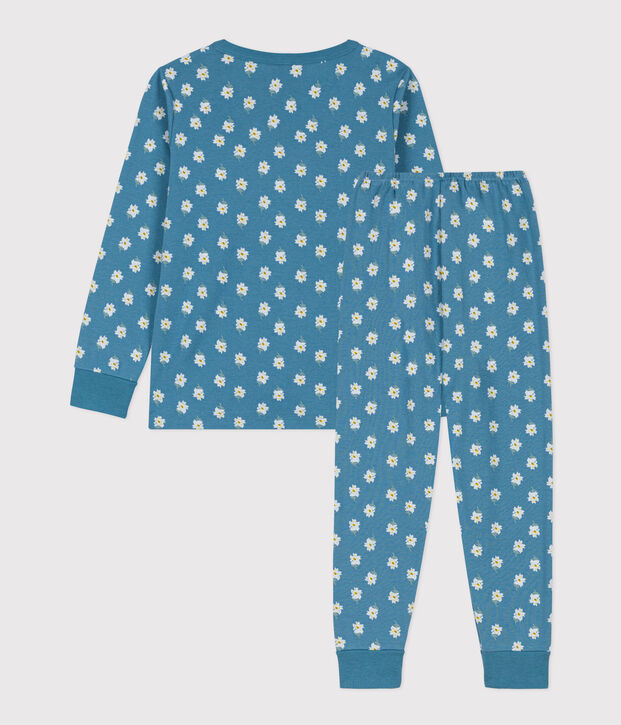Kinderpyjama aus Baumwolle mit Blumenmotiv f&uuml;r M&auml;dchen blau/vielfarbig