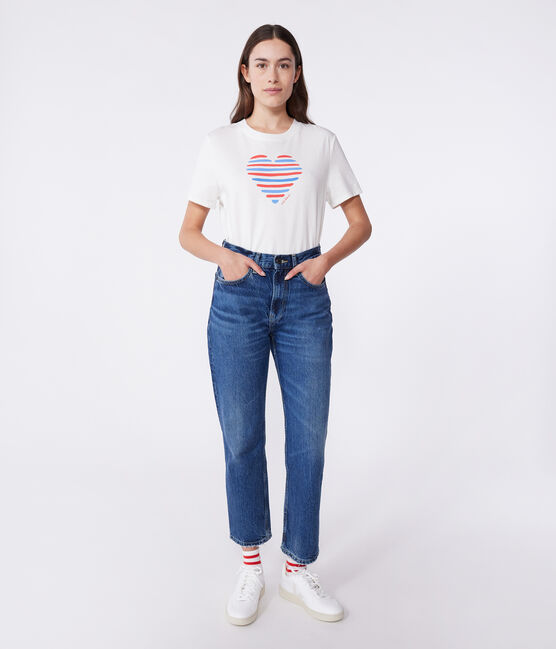 Damen T-Shirt Le Droit aus einfarbiger Baumwolle weiss MARSHMALLOW