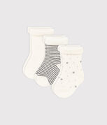 3er-Set Baby-Stricksocken einfarbig und gestreift variante 1