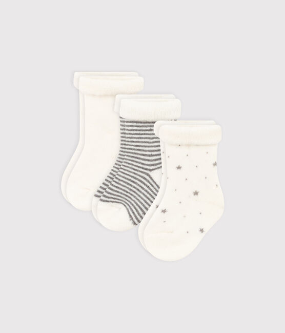 3er-Set Baby-Stricksocken einfarbig und gestreift variante 1