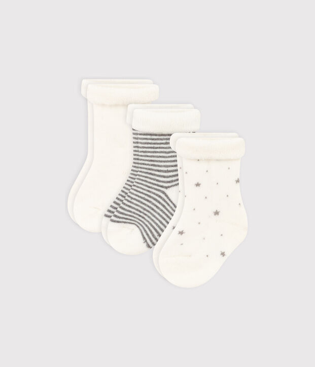 3er-Set Baby-Stricksocken einfarbig und gestreift vielfarbig