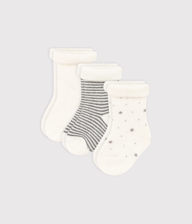 3er-Set Baby-Stricksocken einfarbig und gestreift vielfarbig