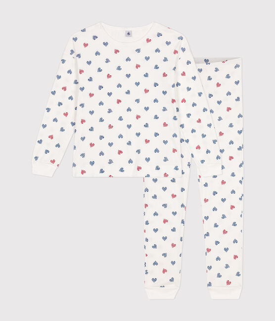 Damen-Pyjama aus Baumwolle mit Herzmotiv weiss MARSHMALLOW/weiss MULTICO