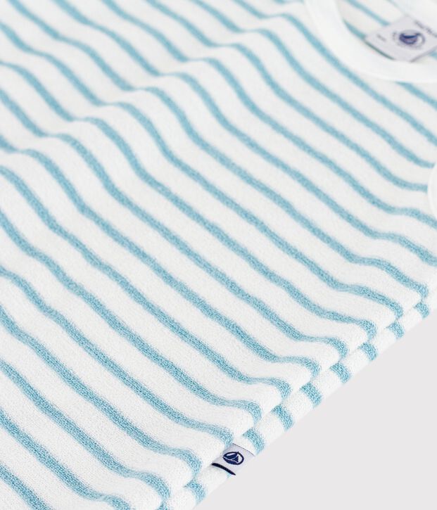 &Auml;rmelloser Baby-Kurzoverall aus Frottee   mit Streifen weiss/blau