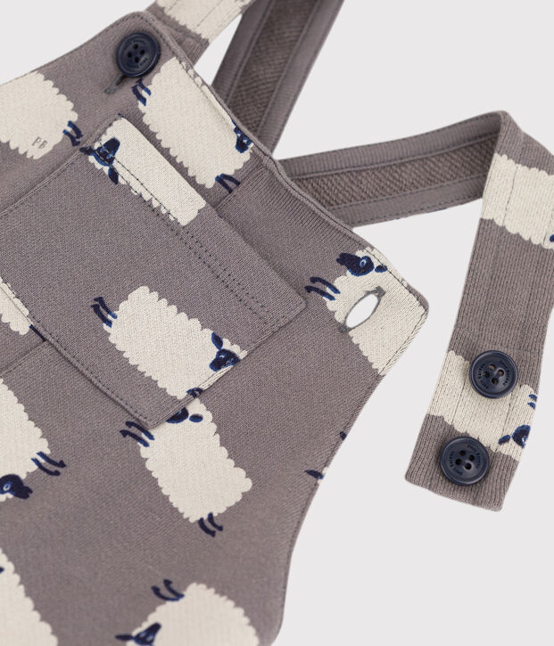 Lange Baby-Latzhose aus Molton mit Schafprint grau/vielfarbig