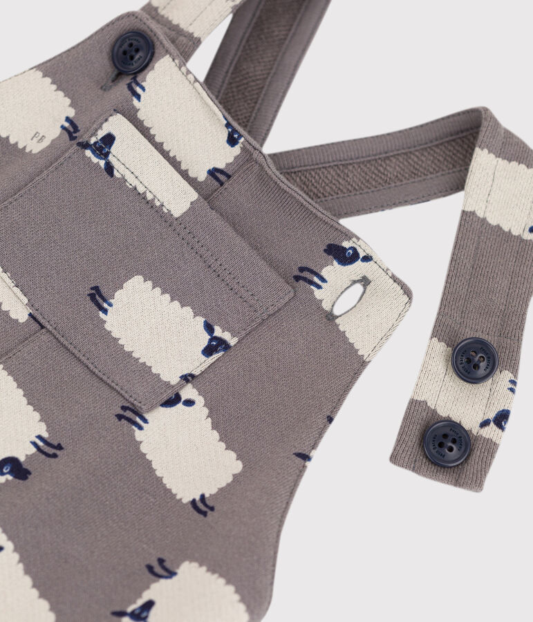 Lange Baby-Latzhose aus Molton mit Schafprint grau/vielfarbig