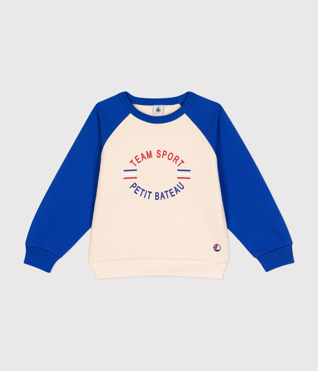 Kinder-Sweatshirt aus Molton f&uuml;r Jungen naturfarben/blau