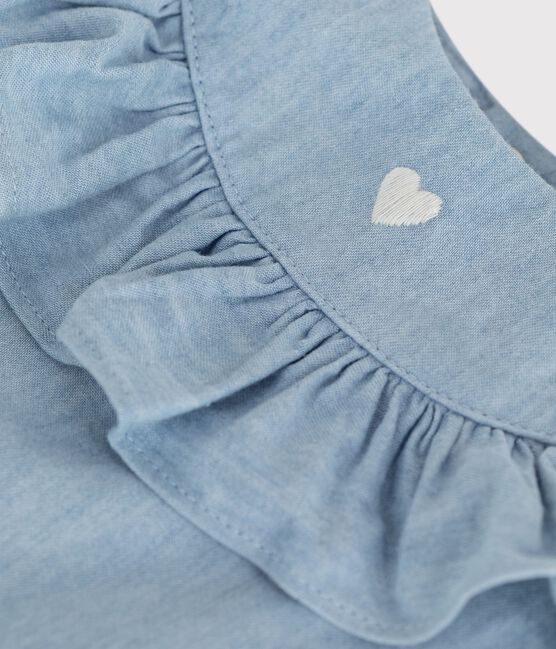 Ärmellose Baby-Bluse aus besticktem Chambray-Baumwollstoff blau BLEU CLAIR