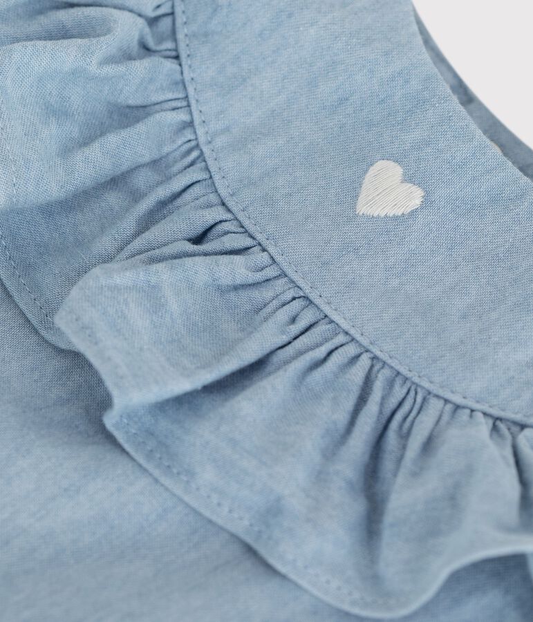 &Auml;rmellose Baby-Bluse aus besticktem Chambray-Baumwollstoff blau