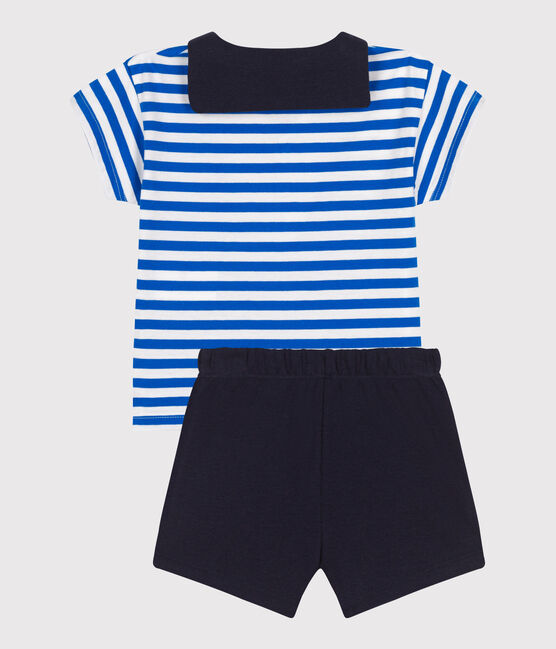 Zweiteiliges Baby-Set aus Baumwolle, T-Shirt mit Matrosenkragen blau PORCELANA/ SMOKING