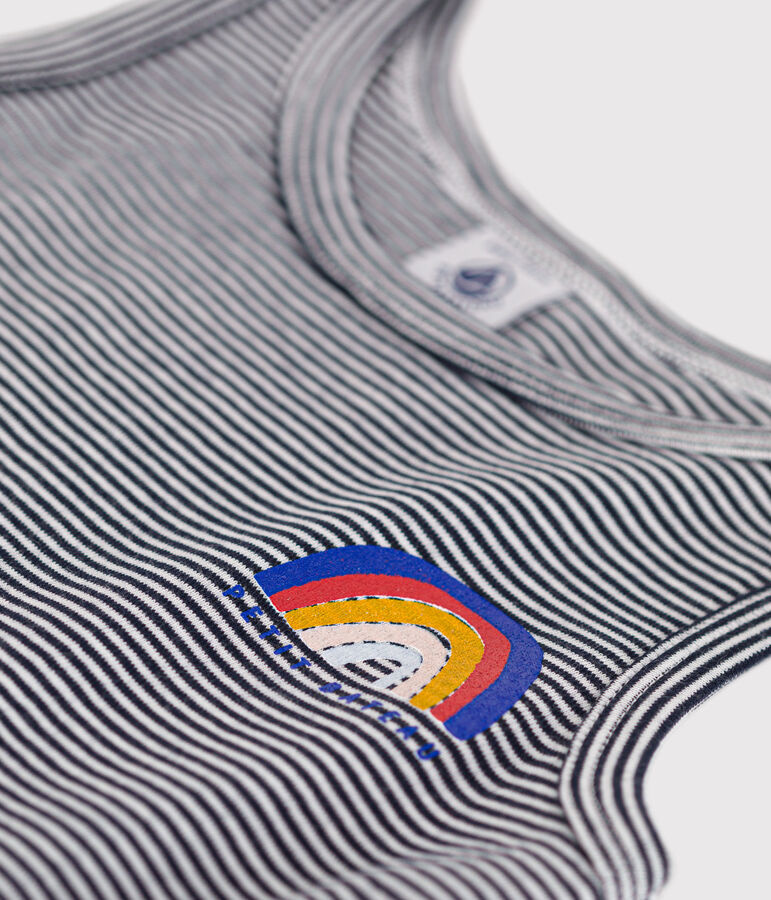 &Auml;rmelloses Kleid aus Baumwolle f&uuml;r M&auml;dchen blau/weiss