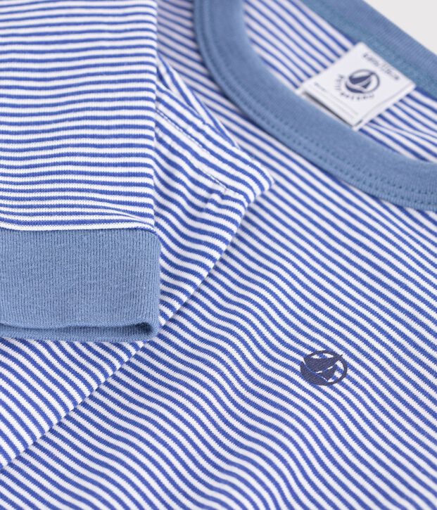 Eng anliegender Kinder-Pyjama aus Baumwolle mit Streifen blau/weiss