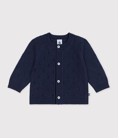 Baby-Cardigan aus einfarbigem Woll- und Baumwollstrick