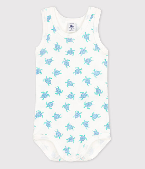 Ärmelloser Baby-Body Jungen weiss MARSHMALLOW/ VERT