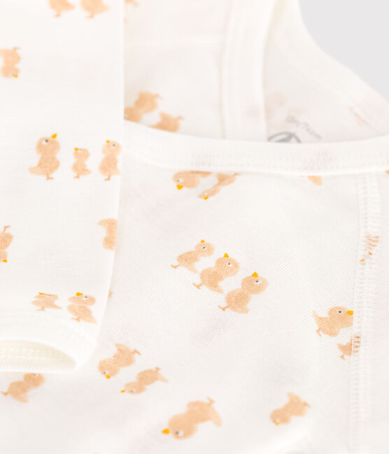 Langärmeliger Wickelbody aus Baumwolle MARSHMALLOW/ BEIGE