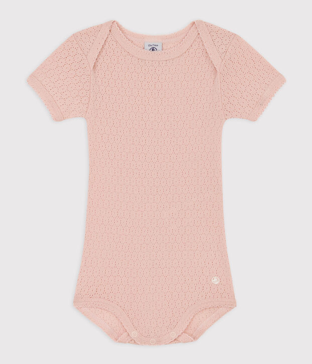Kurz&auml;rmeliger Baby-Body aus Ajour-Strick rosa