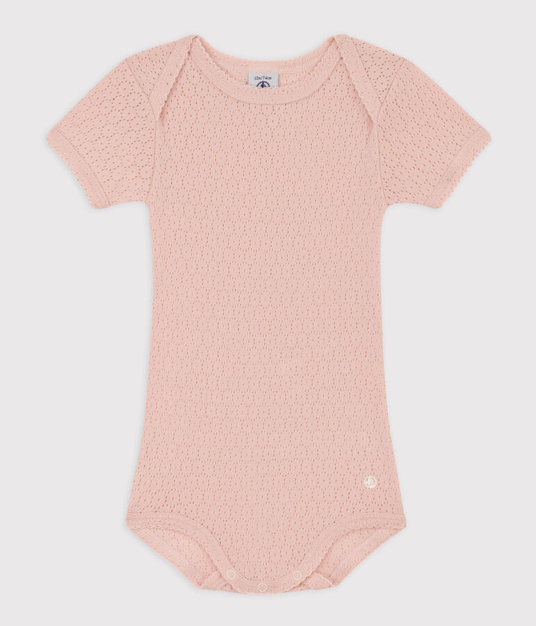 Kurz&auml;rmeliger Baby-Body aus Ajour-Strick rosa