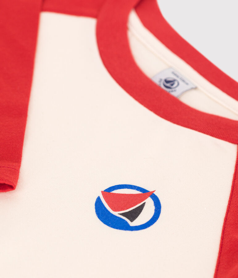 Lang&auml;rmeliges Kinder-T-Shirt aus Baumwolle im Colorblock naturfarben/rot