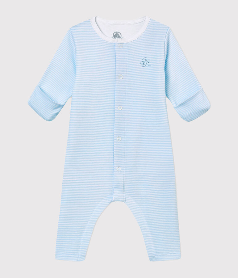 Unisex Baby Strampler mit integriertem Body blau/weiss