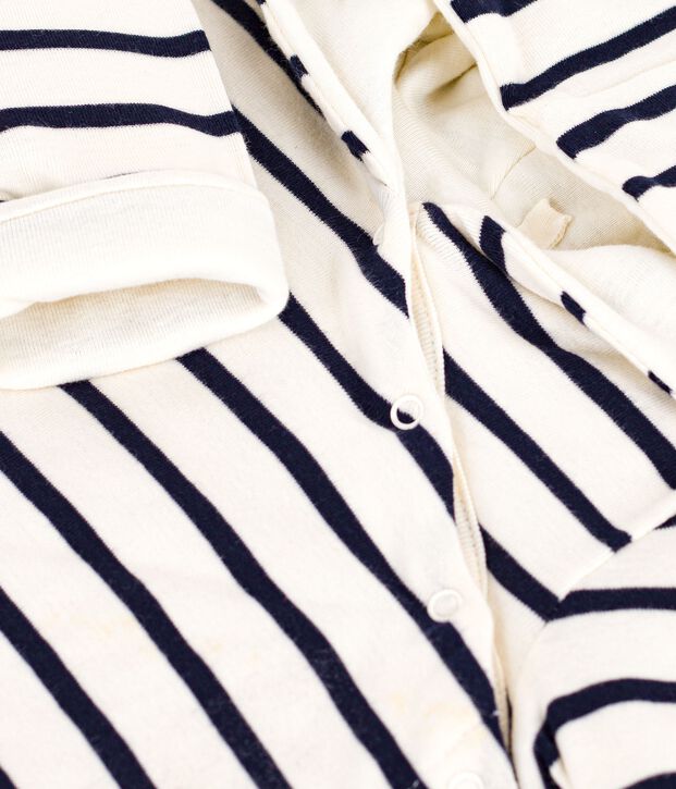 Gestreifter Baby-Overall mit Kapuze weiss/blau