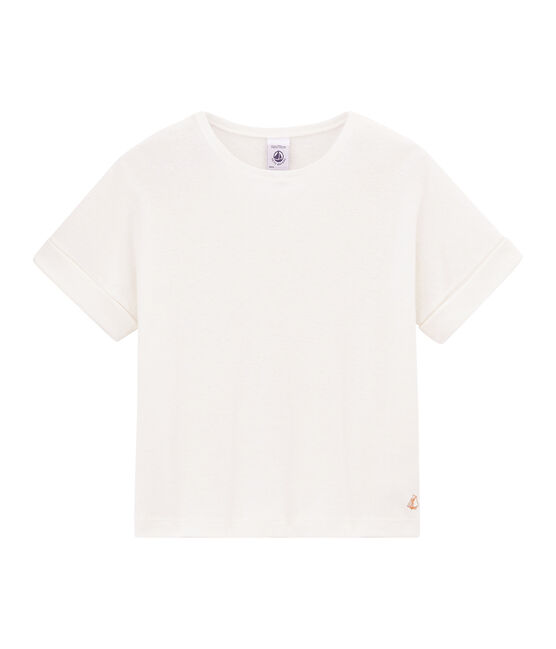 Kurzärmeliges Kinder-T-Shirt Mädchen weiss MARSHMALLOW