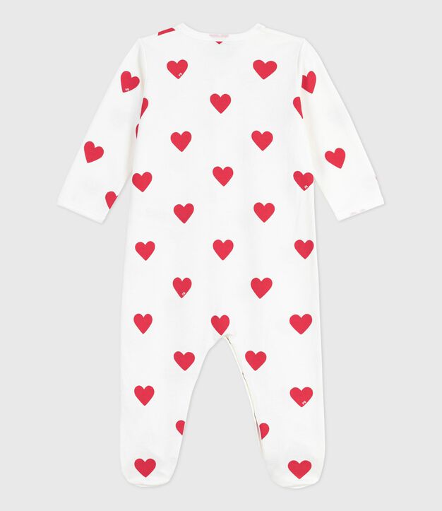 Baby-Schlafanzug (unisex) aus Baumwolle mit Herzchen-Print weiss/rot