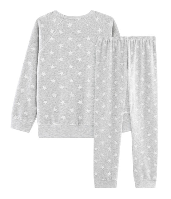Samt-Pyjama für Mädchen grau BELUGA/weiss MARSHMALLOW