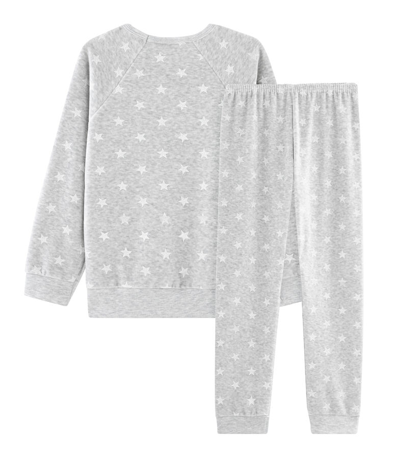 Samt-Pyjama f&uuml;r M&auml;dchen grau/weiss