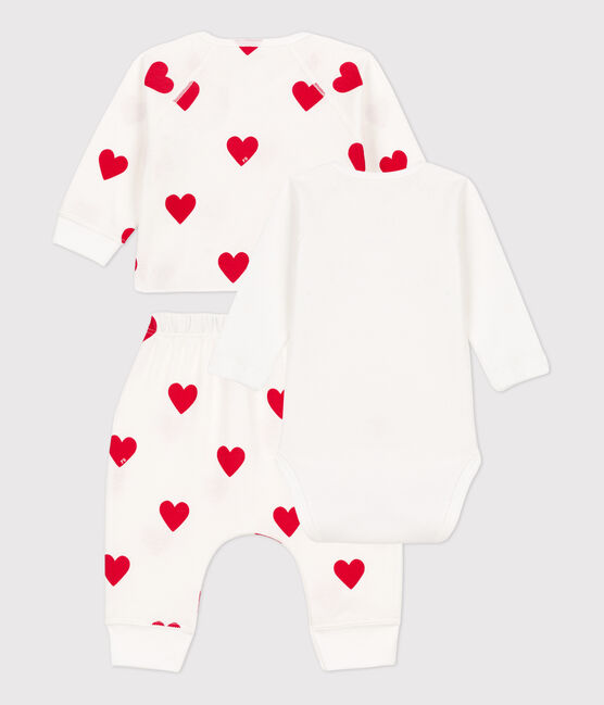 Dreiteiliges gestreiftes Baby-Set aus Baumwolle weiss MARSHMALLOW/rot TERKUIT