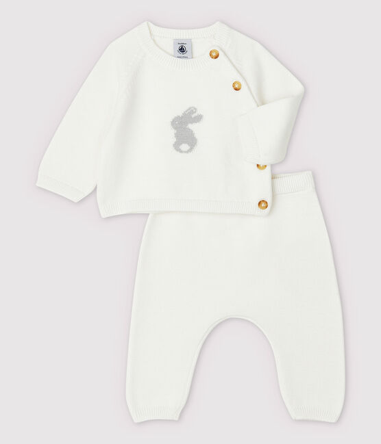 Zweiteiliges Baby-Set aus Bio-Baumwollstrick in Weiß weiss MARSHMALLOW