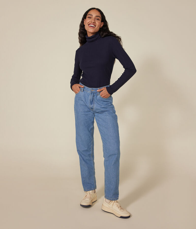 Damen-Rollkragenshirt L'Iconique mit Zierstrick blau