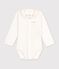 Lang&auml;rmeliger Baby-Body aus einfarbiger Baumwolle mit besticktem Kragen. rosa/rosa