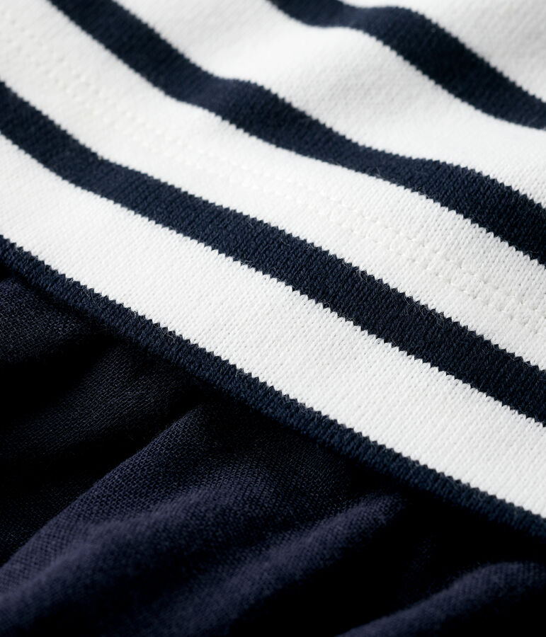 Kleid aus Bio-Baumwolljersey und -Musselinstoff f&uuml;r M&auml;dchen weiss/blau
