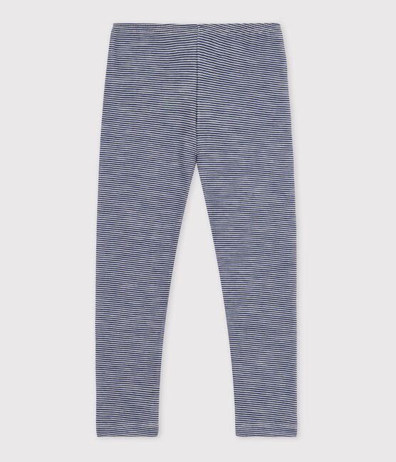 Kinder-Leggings aus Wolle und Baumwolle mit Ringelstreifen blau MEDIEVAL/weiss MARSHMALLOW