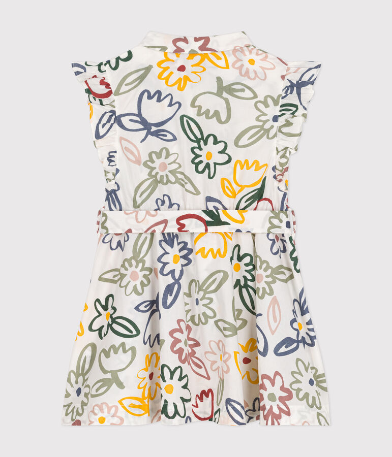 &Auml;rmelloses gemustertes Kinder-Kleid aus Popeline f&uuml;r M&auml;dchen weiss MARSHMALLOW/weiss MULTICO