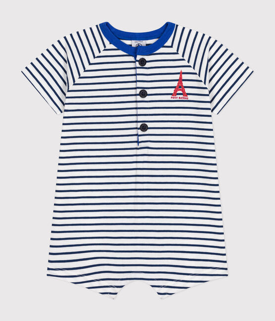 Baby Kurz-Overall aus feinem Jersey weiss MARSHMALLOW/blau MEDIEVAL