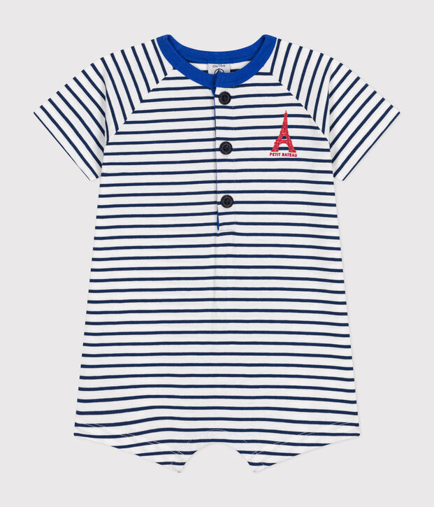 Baby Kurz-Overall aus feinem Jersey weiss/blau