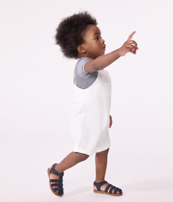 Kurzbeinige Baby-Latzhose aus einfarbiger Baumwolle weiss ECUME