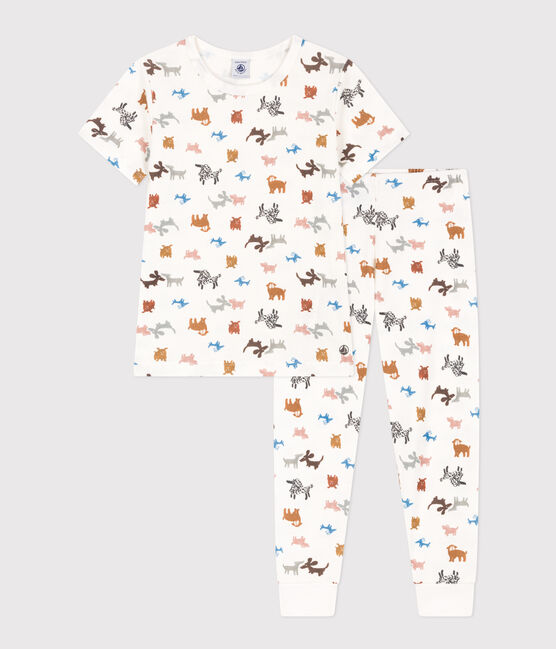 Kurzärmeliger Kinderpyjama aus Baumwolle weiss MARSHMALLOW/weiss MULTICO