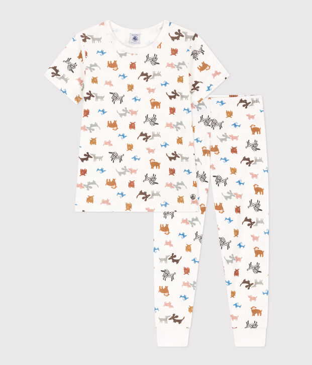 Kurz&auml;rmeliger Kinderpyjama aus Baumwolle weiss/vielfarbig