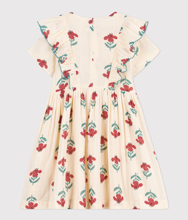 Gebl&uuml;mtes Kinderkleid aus Baumwollgaze f&uuml;r M&auml;dchen naturfarben/vielfarbig