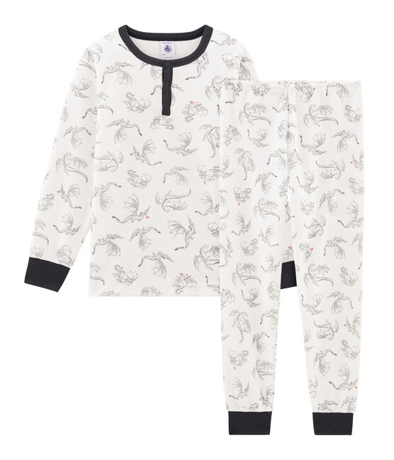 Samt-Pyjama für kleine Jungen weiss MARSHMALLOW/weiss MULTICO