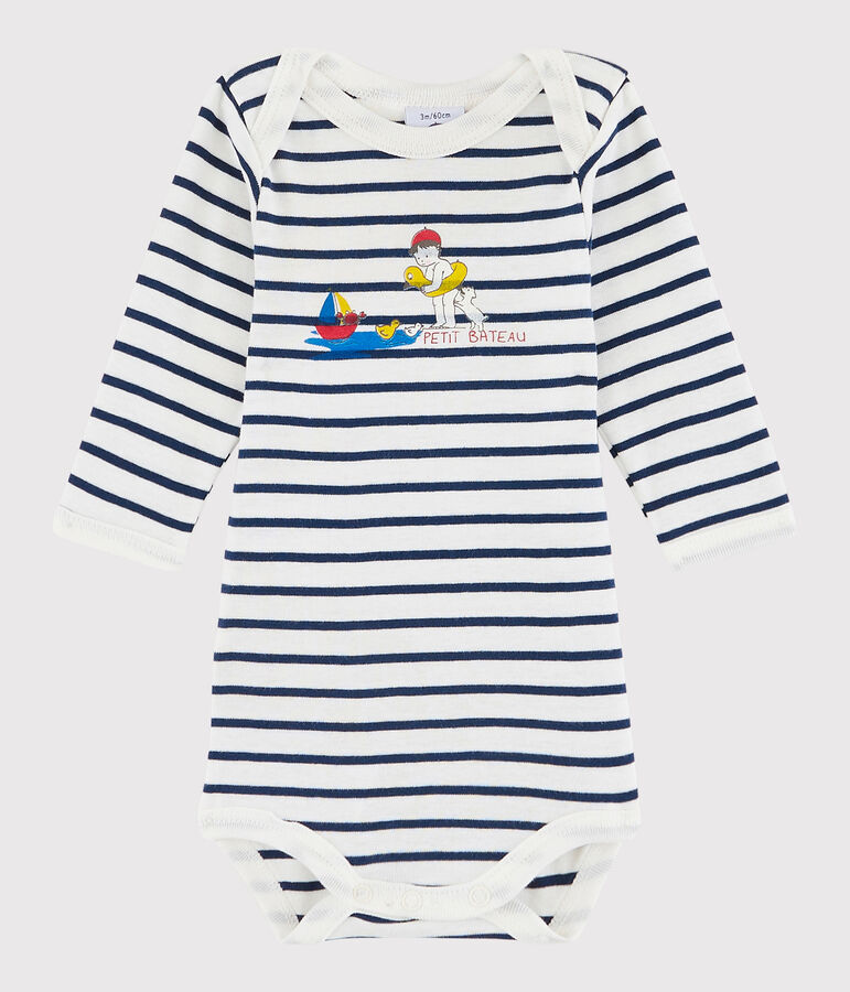 Lang&auml;rmeliger Baby-Body M&auml;dchen/Jungen weiss/blau