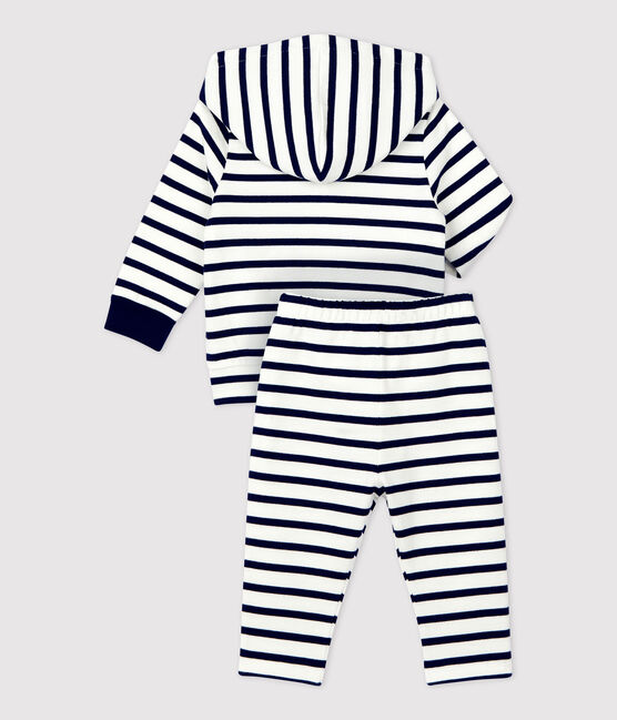 Zweiteiliges gestreiftes Baby-Ensemble im Matrosenstil aus Bio-Baumwolle weiss MARSHMALLOW/blau SMOKING