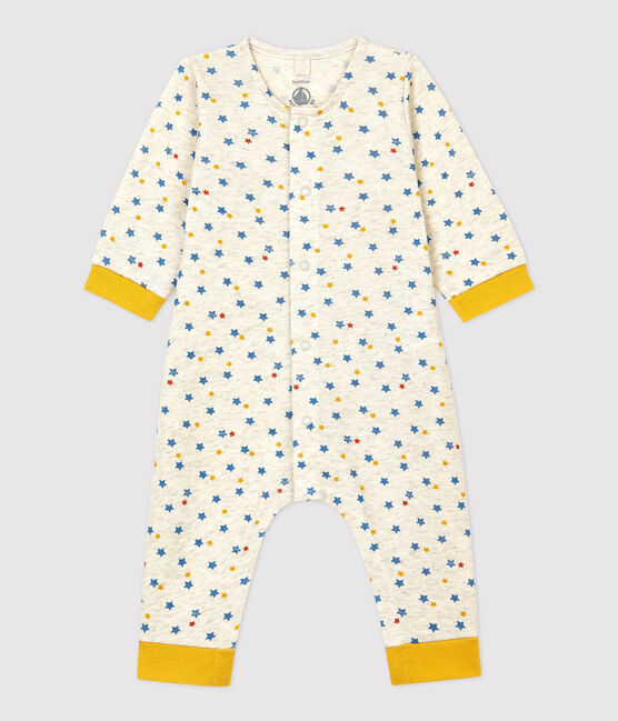 Langer Baby-Overall aus Wolle/Bio-Baumwolle mit farbigem Sternenmuster beige MONTELIMAR/weiss MULTICO