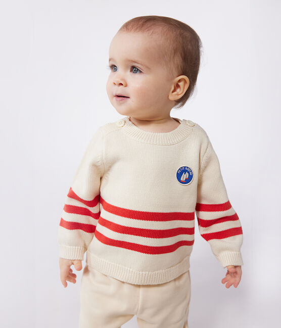 Baby-Pullover aus Baumwolle mit Streifen und Brust-Aufnäher.  rot AVALANCHE/ AURORA