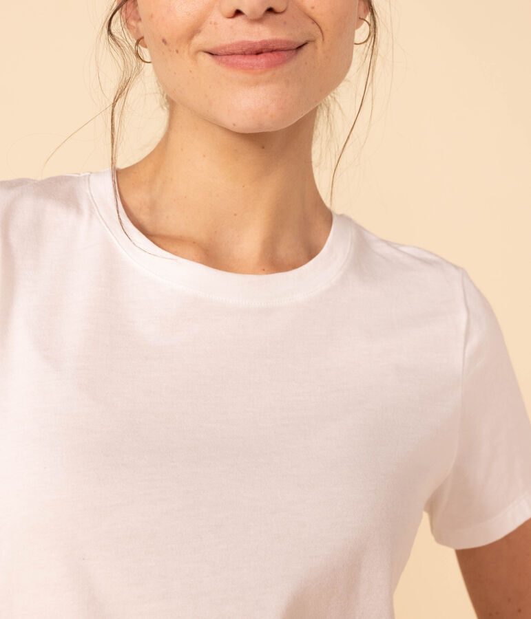 Lang&auml;rmeliges Damen-T-Shirt Le Droit mit Rundhalsausschnitt aus feinem Jersey weiss